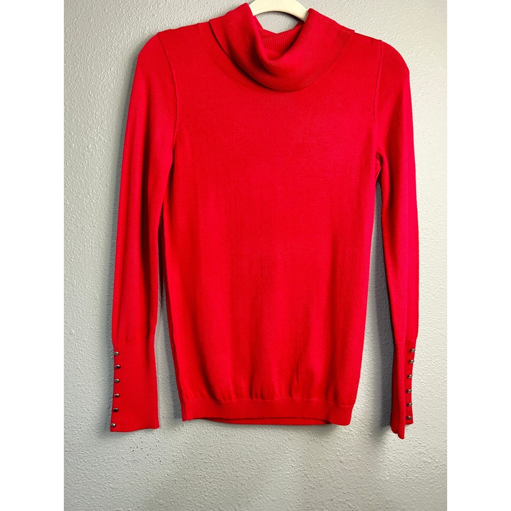 Ann Taylor LOFT Bold Red Cowl Neck‎ Sweater Long Sleeve Button Cuff Pullover XS